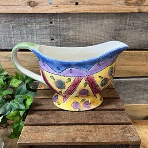Sango Multicolor Ceramic Footed Gravy Boat